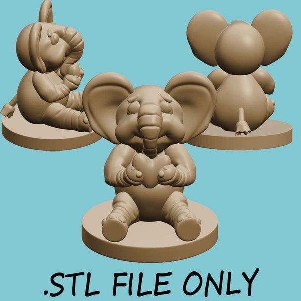 Elephant with heart STL File ONLY, cute elephant, love elephant, 3D printing file to paint, 3D print, kids 3D print file