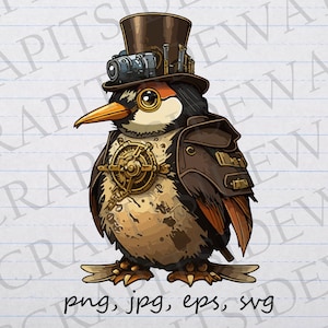 Steampunk pinguïn clipart vectorafbeelding svg png jpg eps versnellingen pinguïn in kleding