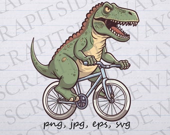 T-Rex on a bicycle clip art clipart vector graphic svg png jpg eps, trex cyclist, cycling trex, trex biker