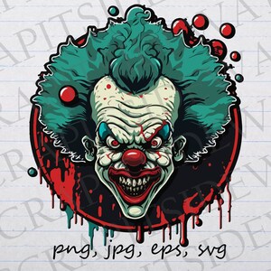 Payaso aterrador clipart vector gráfico svg png jpg eps Halloween horror espeluznante