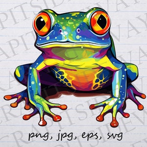 Clipart de sapo de árvore colorido gráfico vetorial svg png jpg eps sapo fofo, sapo arco-íris, sapo de estimação, sapo da floresta tropical,