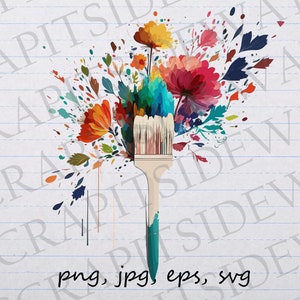Imágenes prediseñadas de salpicaduras de pincel de flores, gráficos vectoriales svg, png, jpg, eps, diseño de camisetas, diseño de calcomanías, artista pintor