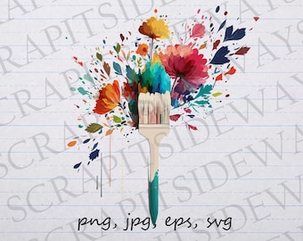Flower paint brush splatter clipart vector graphic svg png jpg eps t-shirt design sticker design artist painter