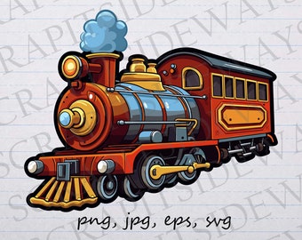 Red train clip art clipart vector graphic svg png jpg eps, locomotive, steam engine, train engine