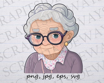 Cute old Woman clipart vector graphic svg png jpg eps granny grandma t-shirt design sticker design