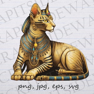 King Tut Egyptian cat clipart vector graphic svg png jpg eps Egypt kitty pharaoh
