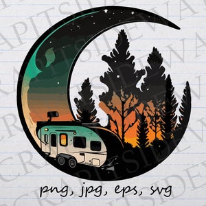 Camper with moon clipart vector graphic svg png jpg eps trailer camping night