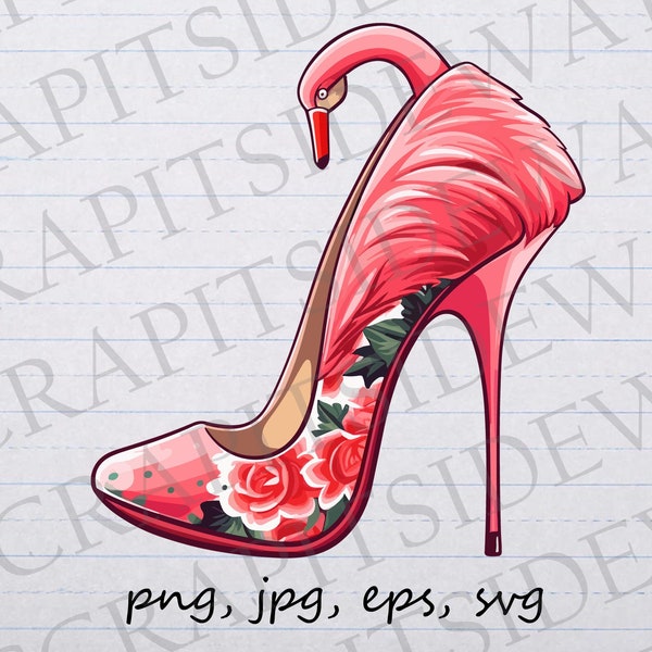 Flamingo high heel shoe clipart vector graphic svg png jpg eps fantasy shoe, funky shoe, stilettos, pink shoe, high heels, shoe lover