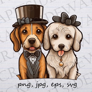 Dog bride and groom clipart vector graphic svg png jpg eps wedding pets