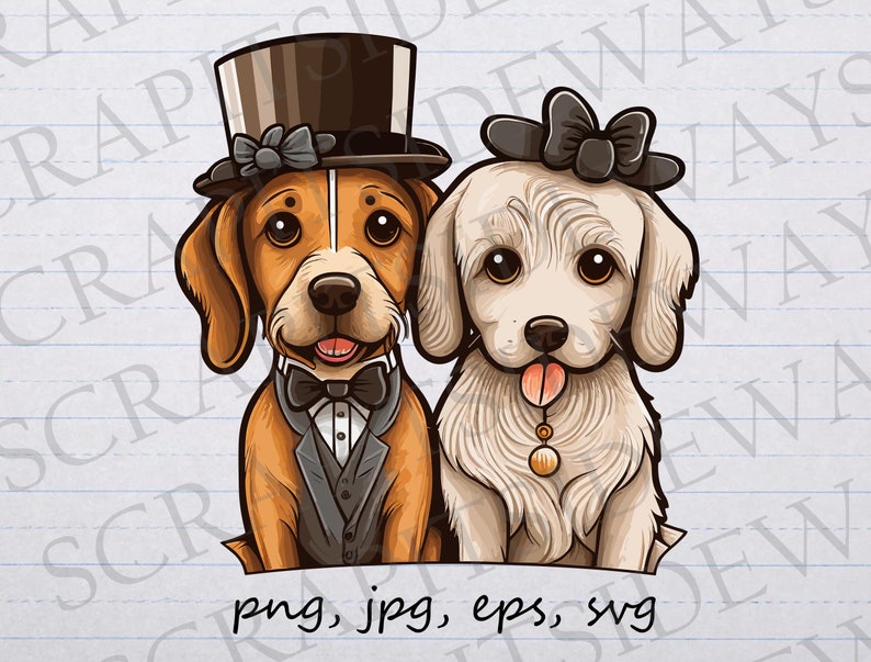 Dog Bride and Groom Clipart Vector Graphic Svg Png Jpg Eps Wedding Pets ...