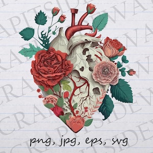Heart made of flowers clipart vector graphic svg png jpg eps anatomical heart t-shirt design sticker design