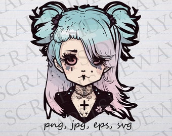 Cute goth girl clipart vector graphic svg png jpg eps pastel gothic