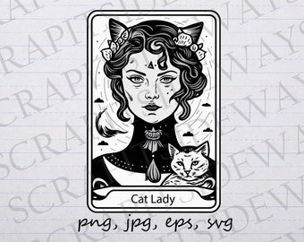 Katzen Dame Tarot Karte Clipart Vektorgrafik svg png jpg eps mystisch psychisch Glück Karte T-Shirt Design Aufkleber Design