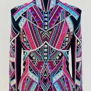 Pink With Multicolour Showmanship jacket horse riding jacket women riding tops pleasure Showmanship jacket stretchable fabric horse riding