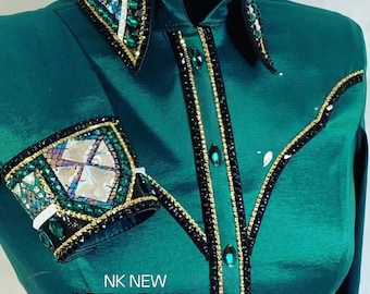 Smaragdgroen western wedstrijdshirt met geborduurde kristallen - Horsemanship Apparel