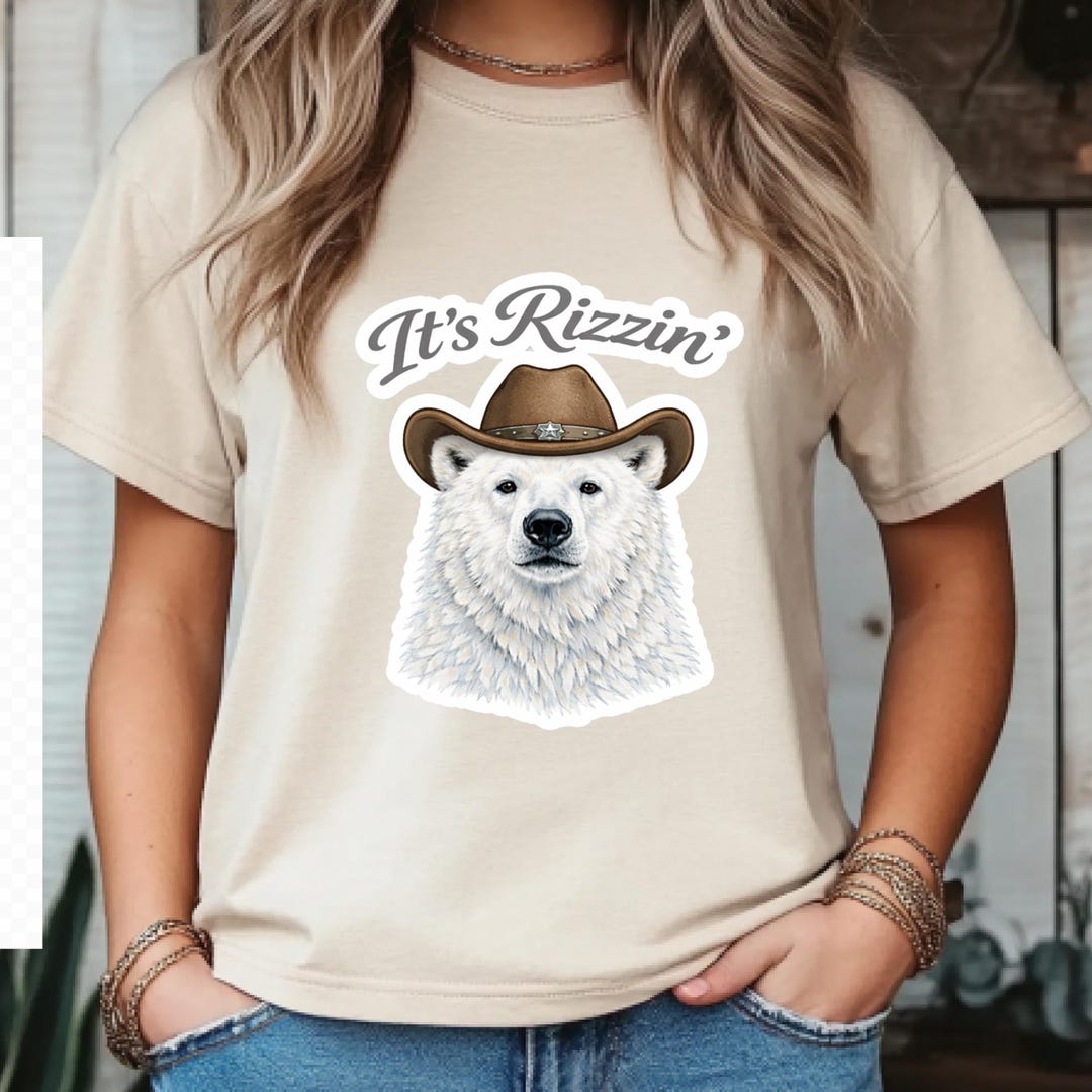 Aniaml Rizz It’s Rizzin Bear Shirt, Funny Polar Bear Cowboy Tee, Trendy Animal ...