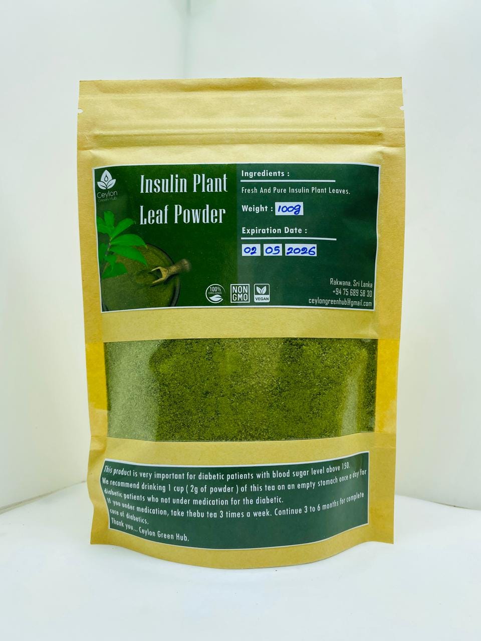 Insulin Plant Leaves Powder ( Costus Igneus ) Thebu Powder | 100% ...