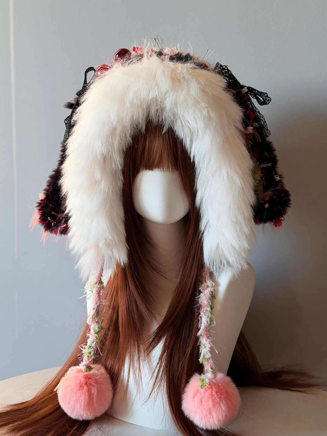 Fluffy Faux Fur Winter Trapper Hat, Cute Ear Flap Hat With Pom Poms ...