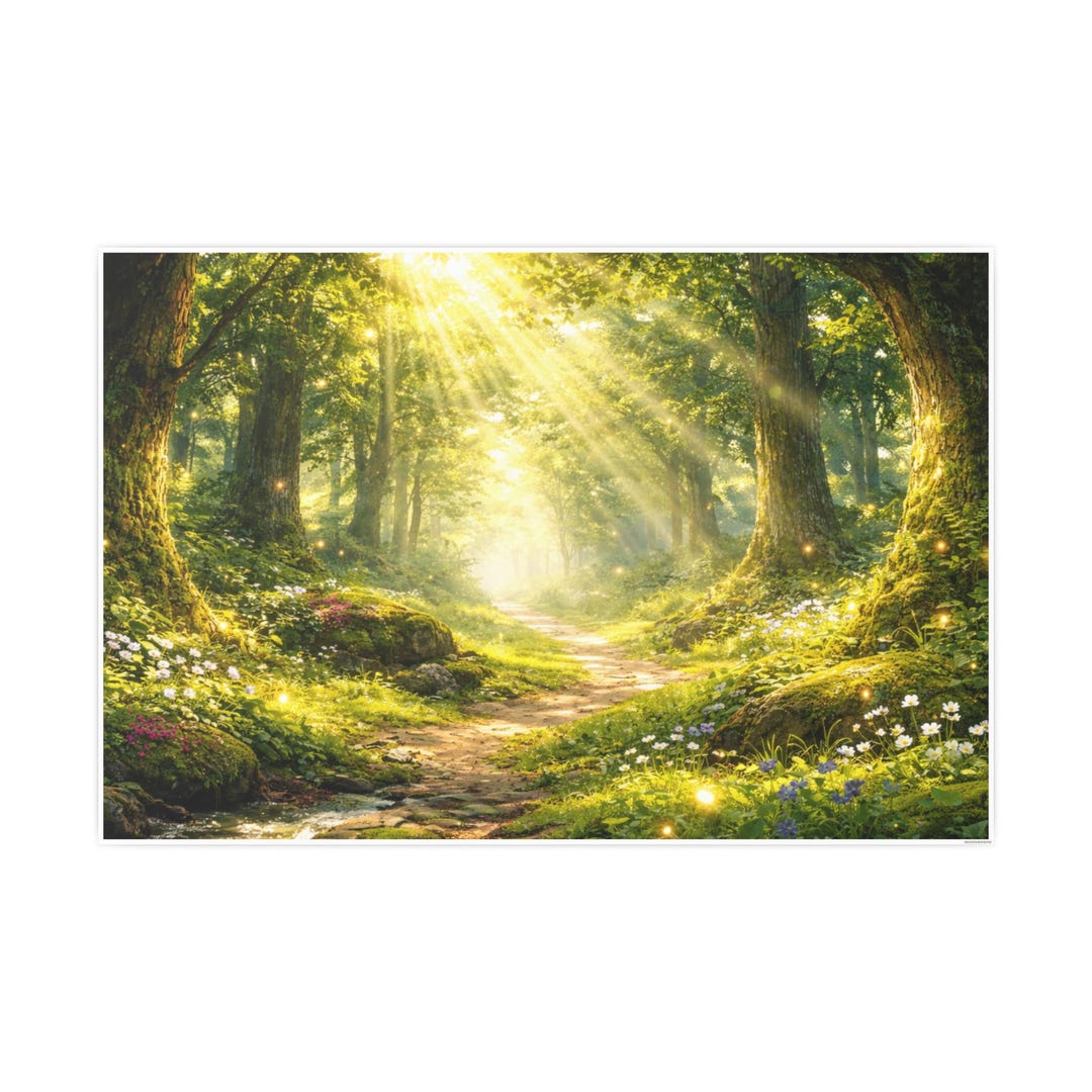 Enchanted Forest Wall Art – Magical Sunlight Nature Poster, Calm ...