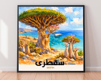 Stampa ad acquerello Socotra (Yemen) - Poster di viaggio in Yemen – Poster dell'albero del sangue del drago - Affiche Yemen, île de Socotra - سقطرى اليمن