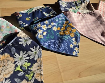 Baby Girl Cotton Bandana Bibs, Floral Pink Plaid, Velcro Closure, Handmade Toddler Set