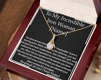 Iron Woman Finisher Gift Necklace Triathlon Milestone Jewelry Marathon Finisher Keepsake Athlete Appreciation Gift Iron women gift
