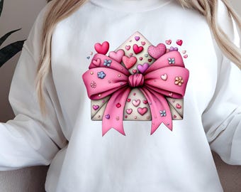 Chemise rose avec noeud pour la Saint-Valentin, joli t-shirt coeur boîte-cadeau, chemise amour romantique, cadeau Saint-Valentin pour elle, t-shirt graphique féminin mignon