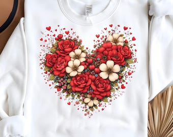 Sweat coeur floral Saint-Valentin, chemise coeur rose, motif floral romantique, cadeau Saint-Valentin pour elle, cadeau Saint-Valentin, amoureux des fleurs