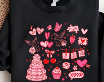 vintage sweat-shirt Coquette Saint-Valentin, chemise Cherry Cake, chemise coeur xoxo,