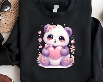 Sweat-shirt pandas mignons Saint-Valentin, chemise amoureux des pandas - t-shirt graphique Saint-Valentin pour femme, esthétique panda mignon, cadeau romantique pour elle