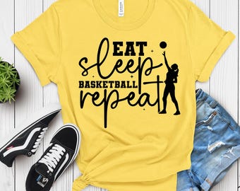 Mangez dormir chemise de répétition de basket-ball, t-shirt fille de basket-ball, t-shirt de basket-ball rouge, chemise graphique citation sportive