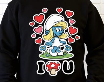 Sweat-shirt Schtroumpfs, sweat-shirt unisexe Schtroumpf vintage, sweat-shirt à capuche champignon, sweat-shirt Je t'aime