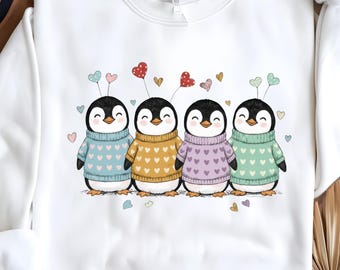 Sweat-shirt mignon pingouin Saint-Valentin, sweat-shirt pingouin Saint-Valentin