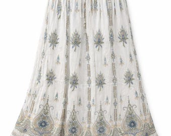 Bohemian Embroidered Maxi Skirt - Handcrafted Artisan Skirt with Intricate Floral Embroidery & Scalloped Hem - Summer Beach