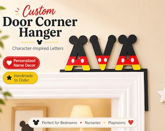 Custom Door Corner Hanger, Personalized Name Door Topper, Character Inspired Letter Decor, 4 in Basswood 3D Printed Name Sign, Nursery Decor