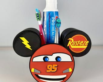 Lightning McQueen Inspired Toothbrush & Toothpaste Holder | Kids Bathroom Organizer | Cars Inspired Toothbrush Caddy | Bathroom Decor
