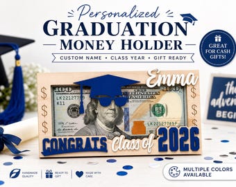 Personalized Graduation Money Holder, Custom Class of 2026 Cash Gift Holder, Wood Grad Gift, High School College Graduation Gift