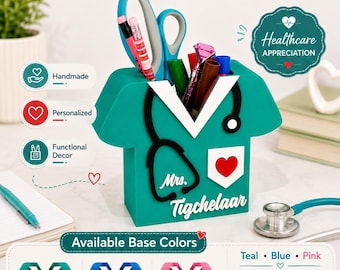 Personalized Nurse Gift Desk Organizer, Custom Healthcare Appreciation Holder, Nurse Pen Holder, Scrub Top Office Decor, Medical Staff Gift