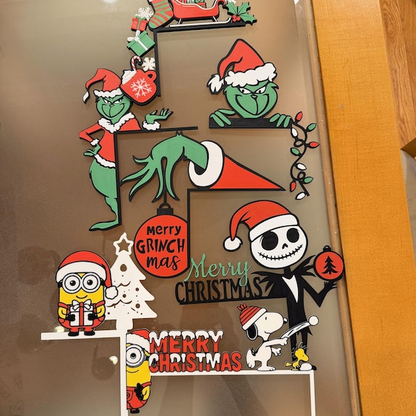 Hoekdecoratieset kerstdeur, 3D-geprinte kerstversieringen