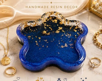 Star Shaped Resin Catchall Tray | Gold and Silver Flake Trinket Dish | Ocean Blue, Purple and Glow in the Dark Celestial Decor