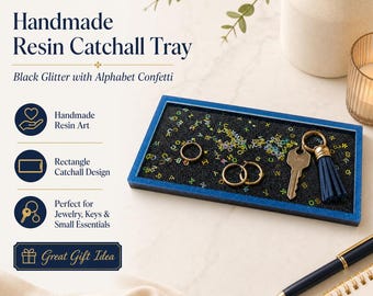 Alphabet Galaxy Resin Tray – Handmade Sparkle Desk Organizer, Teacher Gift, Decorative Catchall Tray