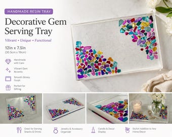 Decorative Resin Tray with Colorful Gems | Handmade Vanity Organizer | Jewelry Tray | Modern Home Decor | Gift for Her