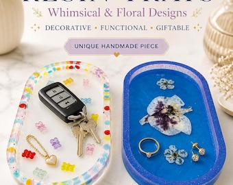 Handmade Oval Resin Catchall Tray | Floral, Crystal & Gummy Bear Designs | Decorative Trinket Dish for Keys, Jewelry and Gifts
