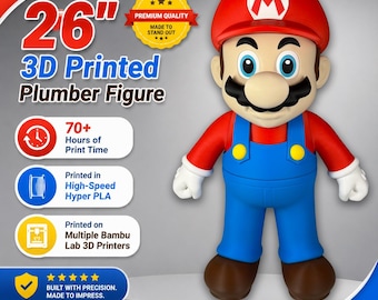 Olbrzymia, 26-calowa, drukowana w 3D figurka inspirowana Mario, figurka inspirowana grami wideo retro, duża dekoracja pokoju gracza, ręcznie robiona figurka kolekcjonerska PLA