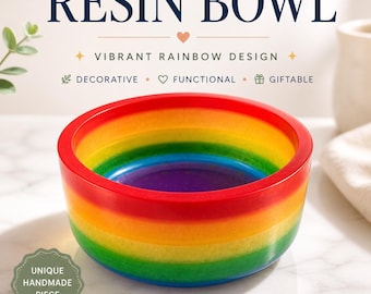 Handmade Rainbow Resin Catchall Bowl | Colorful Trinket Dish | Jewelry & Key Holder | Slow-Poured Layered Resin Home Decor