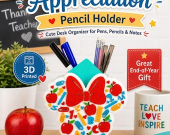 Teacher Appreciation Personalized Desk Organizer – Custom Pencil & Pen Holder – Back to School Gift – 3D Printed Classroom Disney Decor