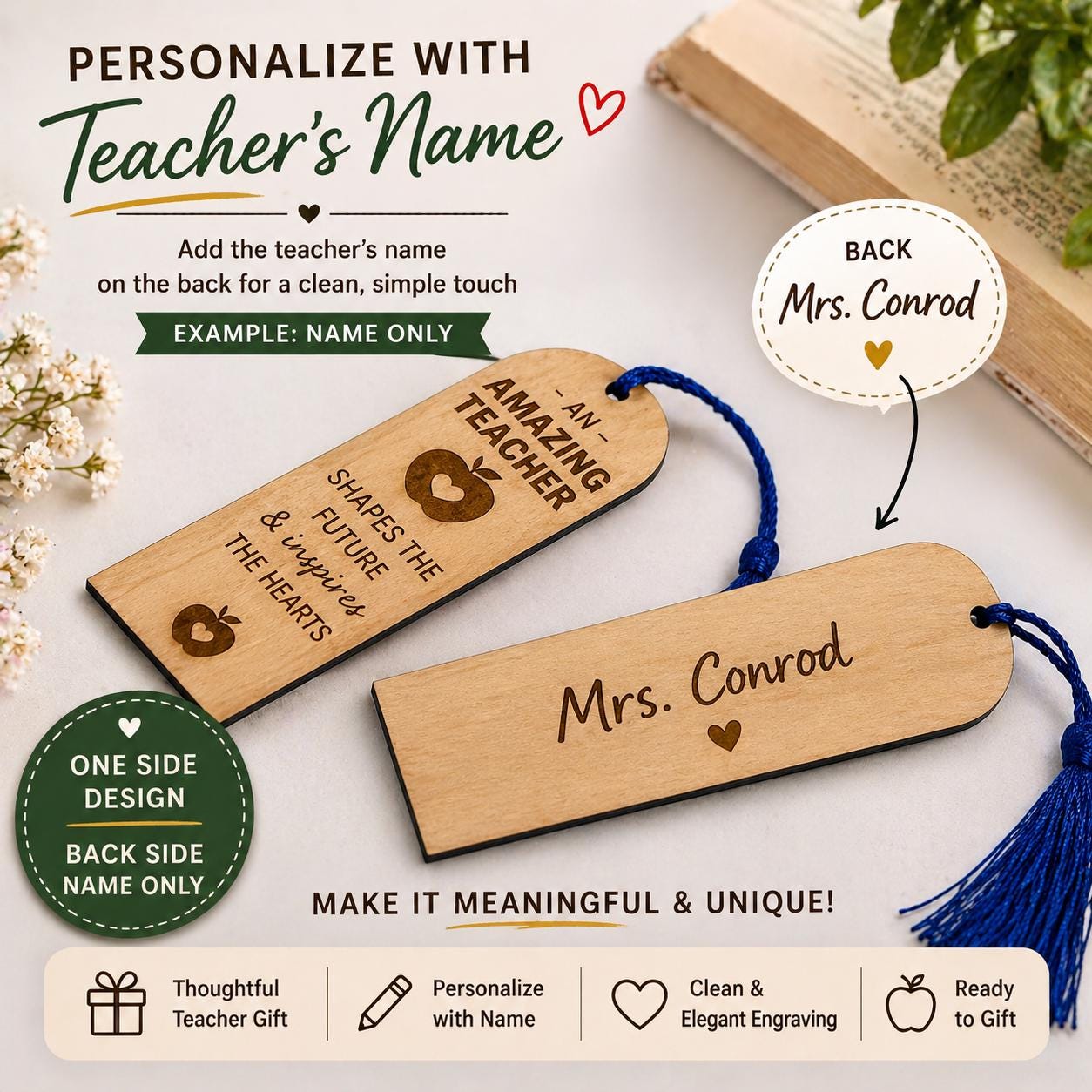 Personalized Teacher Bookmark Gift | Engraved Wooden Bookmark With ...