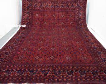 Ręcznie robiony wełniany dywan: turkmeński Khal Muhammadi Bukhara Design, czerwony orientalny dywan do salonu