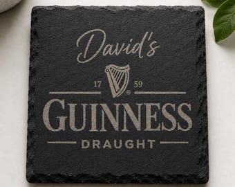 Personalised Guinness Slate Coaster, Custom Beer Coaster Gift for Dad, Engraved Pub Style Drink Mat, Guinness Lover Gift UK