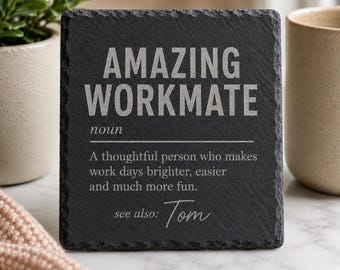 Incroyable cadeau de sous-bock en ardoise Workmate | Cadeau personnalisé pour collègue | Cadeau collègue | Cadeau de remerciement, ami de travail | Cadeau de bureau Royaume-Uni